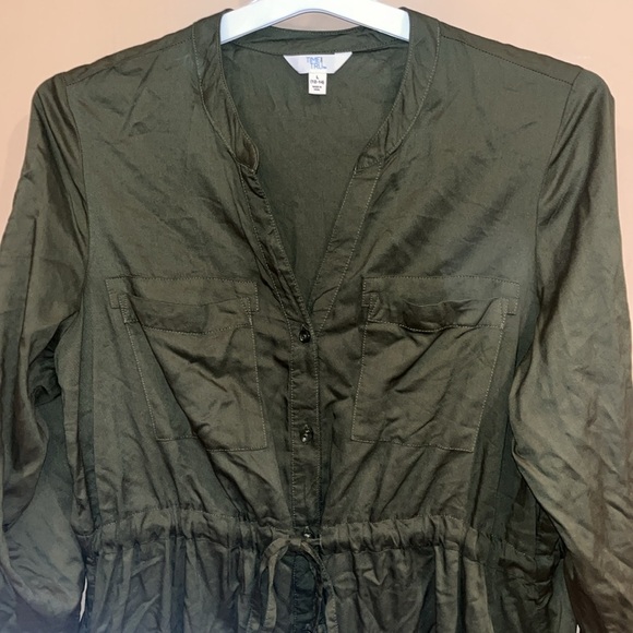 Time and Tru size large green button down shirt dress with tie and pockets - Picture 2 of 9